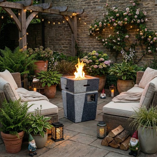Modern outdoor gas firepit - outdoor, &